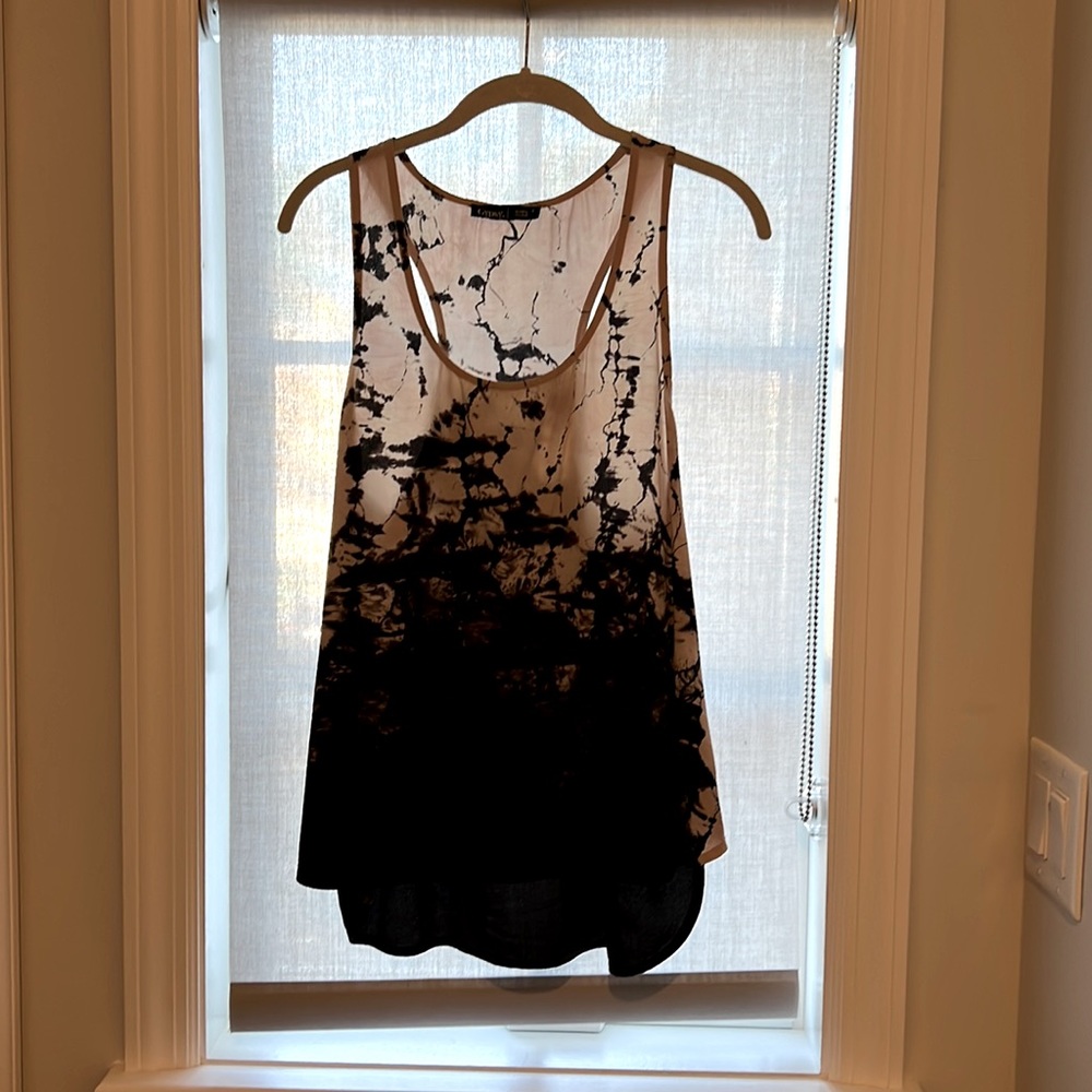 Silky shibori dyed tank top. Slightly shorter in front & longer in back.
